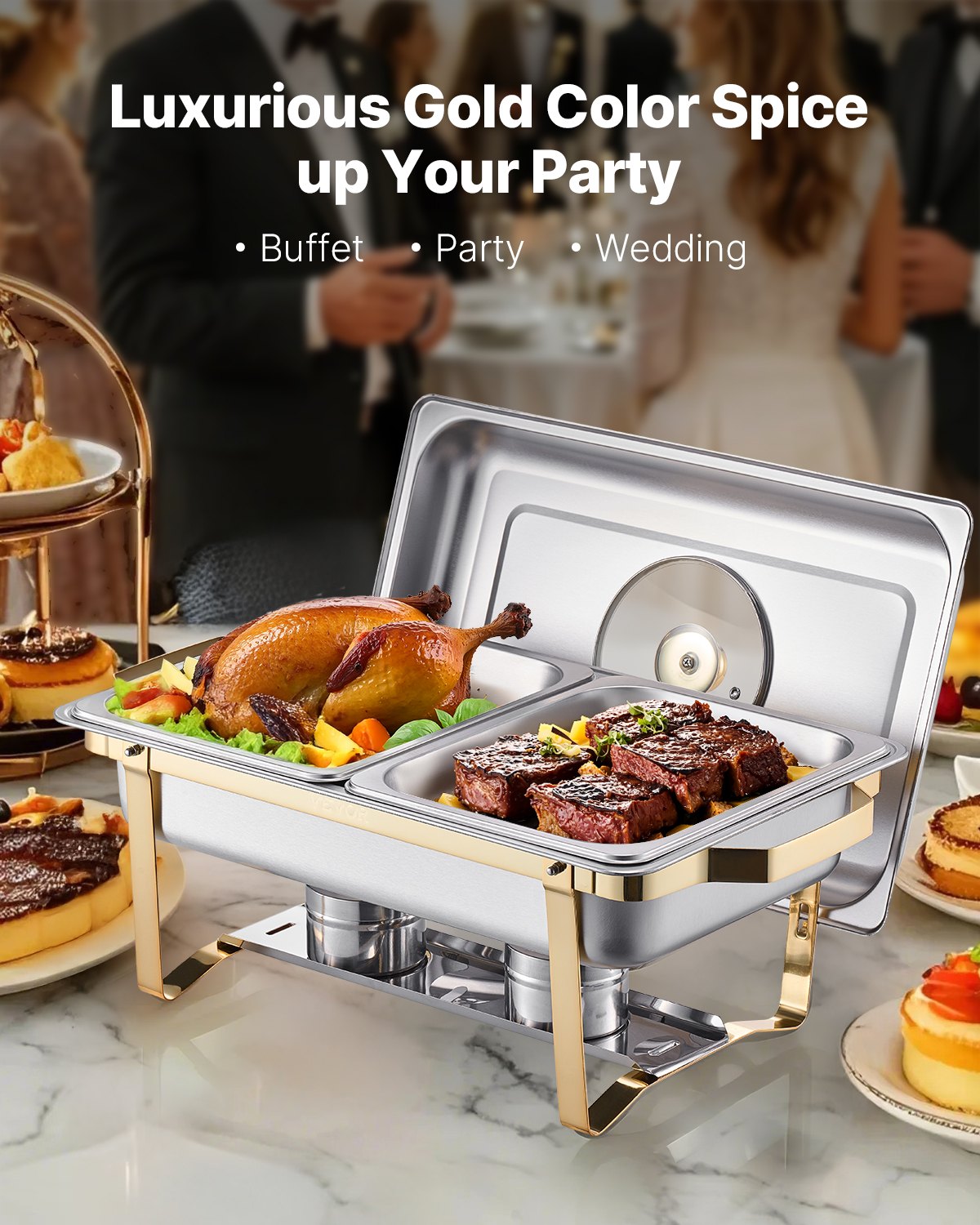 4 Qt 2-pack rektangel skavskål Bufféset Halvstorlek Pan rostfritt stål