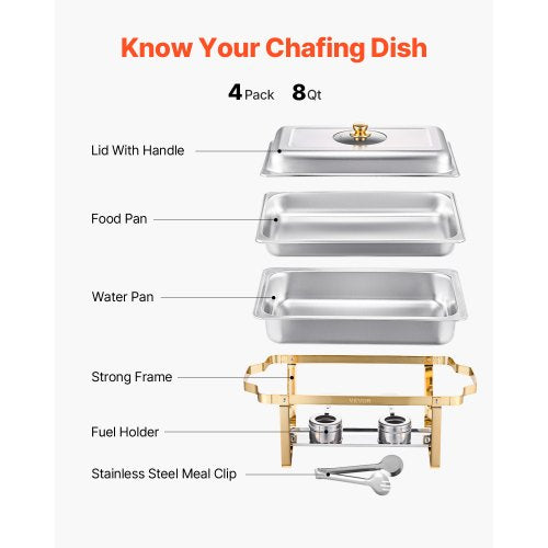 8 Qt 4er-Pack rechteckiges Chafing Dish Buffet-Set Pfanne in voller Größe Edelstahl | EU