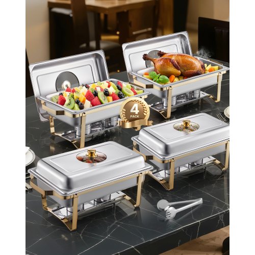 8 Qt 4er-Pack rechteckiges Chafing Dish Buffet-Set Pfanne in voller Größe Edelstahl | EU