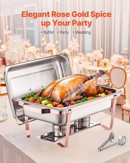 8 Qt 2-pack rectangle chafing dish buffet set full size pan stainless steel