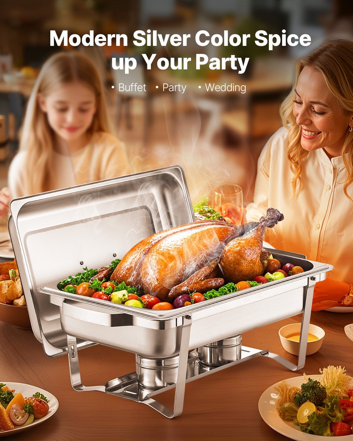 8 Qt 4-pack rectangle chafing dish buffet set full size pan stainless steel