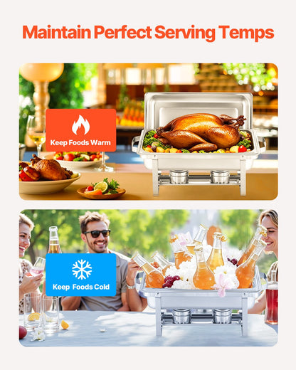 8 Qt 4-pack rectangle chafing dish buffet set full size pan stainless steel