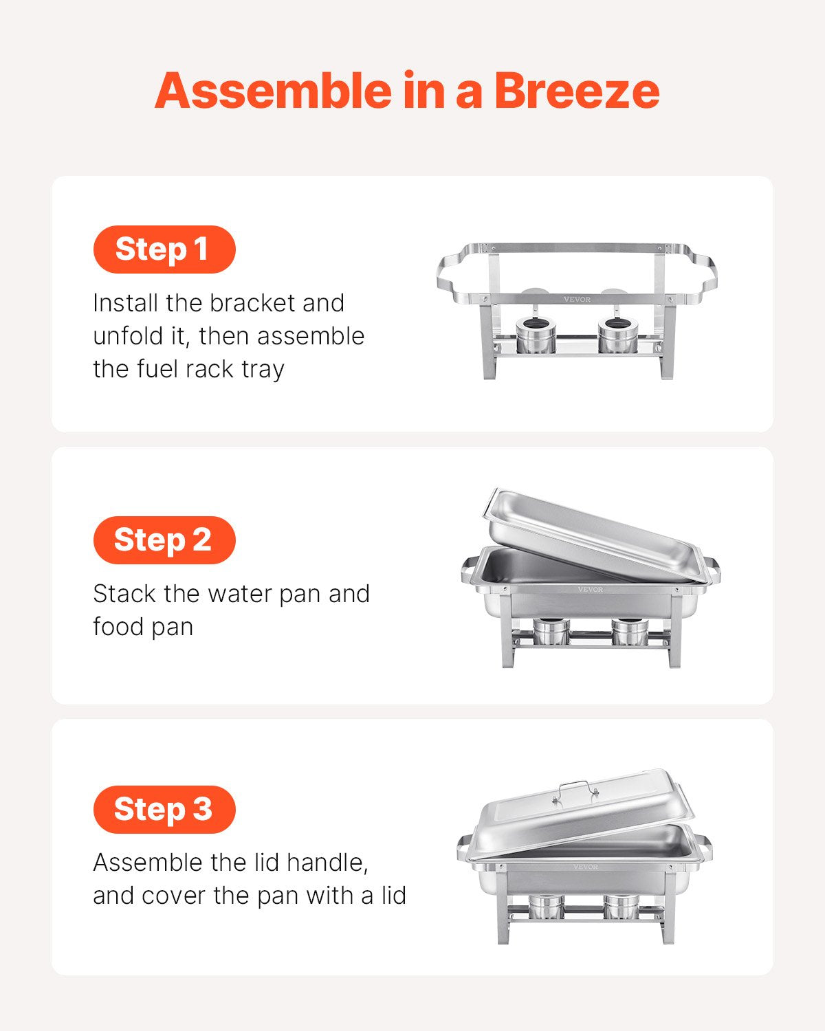 8 Qt 4-pack rectangle chafing dish buffet set full size pan stainless steel