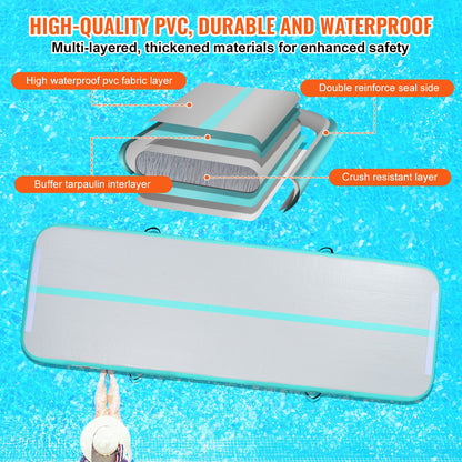 10FT Air Track Inflatable Training Tumbling Gymnastics Gym Mat with Pump