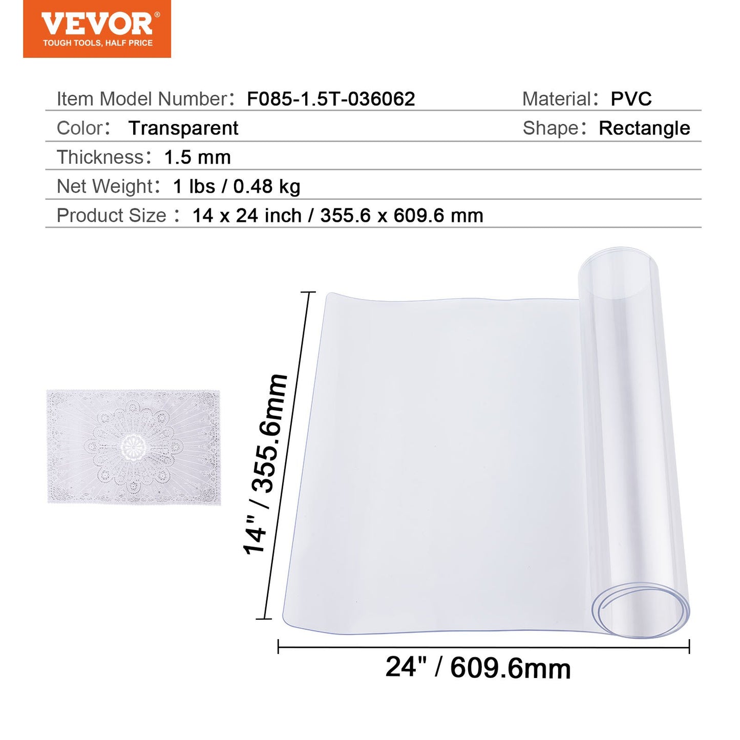 PVC bordsskydd 14x24 tum klar plast skrivbordsskydd 1,5 mm tjock