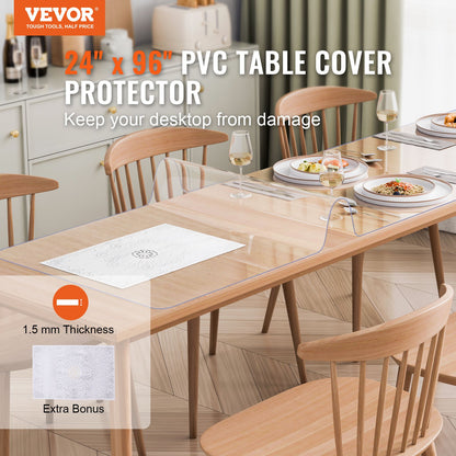 PVC table cover 24x96 inch clear plastic desk cover 1.5mm thick