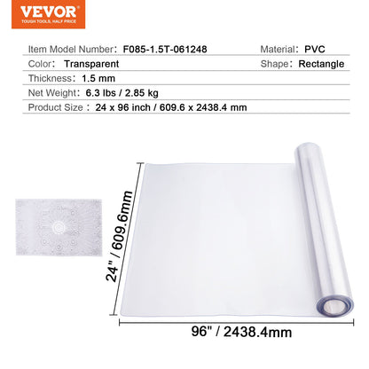 PVC table cover 24x96 inch clear plastic desk cover 1.5mm thick