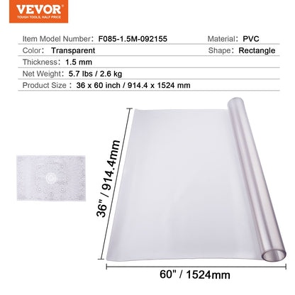 PVC bordsskydd 36x60 tum Frostat plast skrivbordsskydd 1,5 mm tjockt