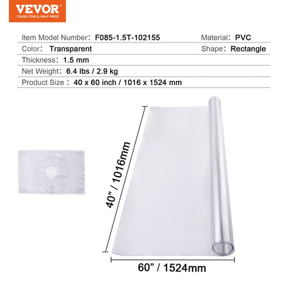 PVC bordsskydd 40x60 tum Klart plast skrivbordsskydd 1,5 mm tjockt