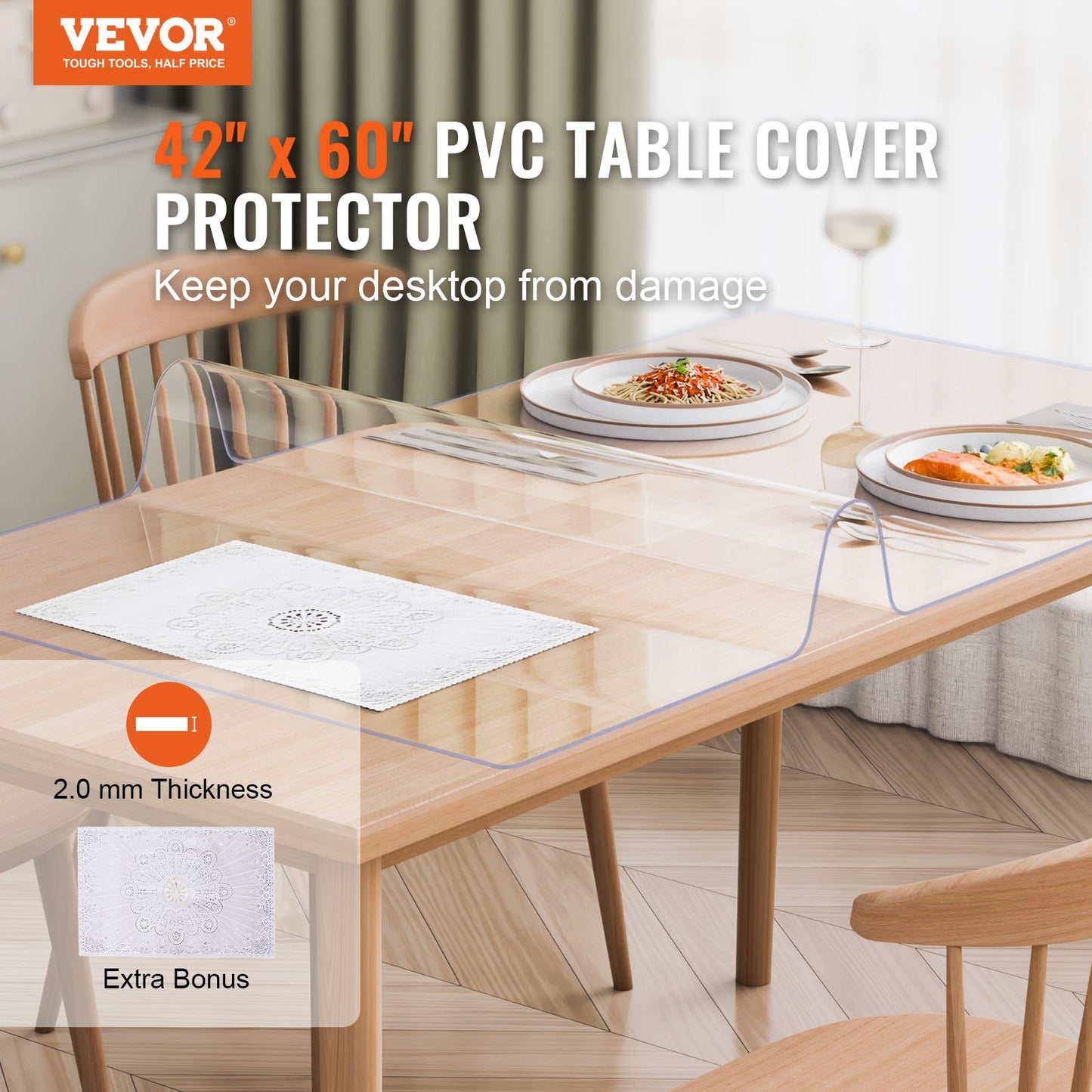 PVC table cover 42x60 inch Clear plastic desk cover 2.0 mm thick