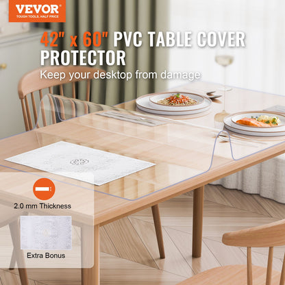 PVC table cover 42x60 inch Clear plastic desk cover 2.0 mm thick