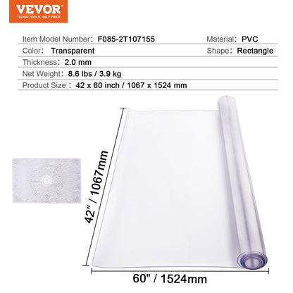 PVC table cover 42x60 inch Clear plastic desk cover 2.0 mm thick