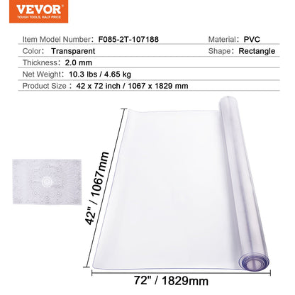PVC bordsskydd 42x72 tum klar plast skrivbordsskydd 2,0 mm tjock
