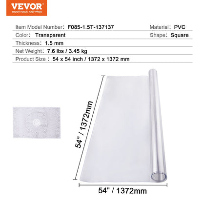 PVC bordsskydd 54x54 tum klar plast skrivbordsskydd 1,5 mm tjock