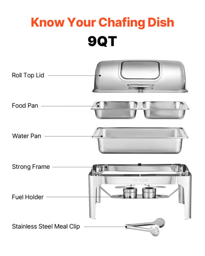 9Qt 1-Pack Rectangular Roll Top Saucepan Set with 2 Half-Size Saucepans