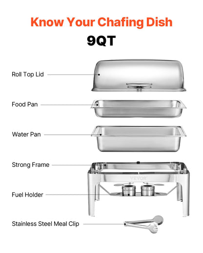 9Qt Rectangular Roll Top Frying Pan Set with Full Size Pan Stainless Steel