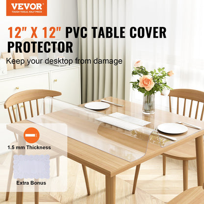 Clear Table Protector, 12" x12"/305 x 305 mm Table Cover, 1.5 mm Thick PVC Plastic Cloth, Waterproof Desk Protector for Desk, Coffee Table, Dining Table