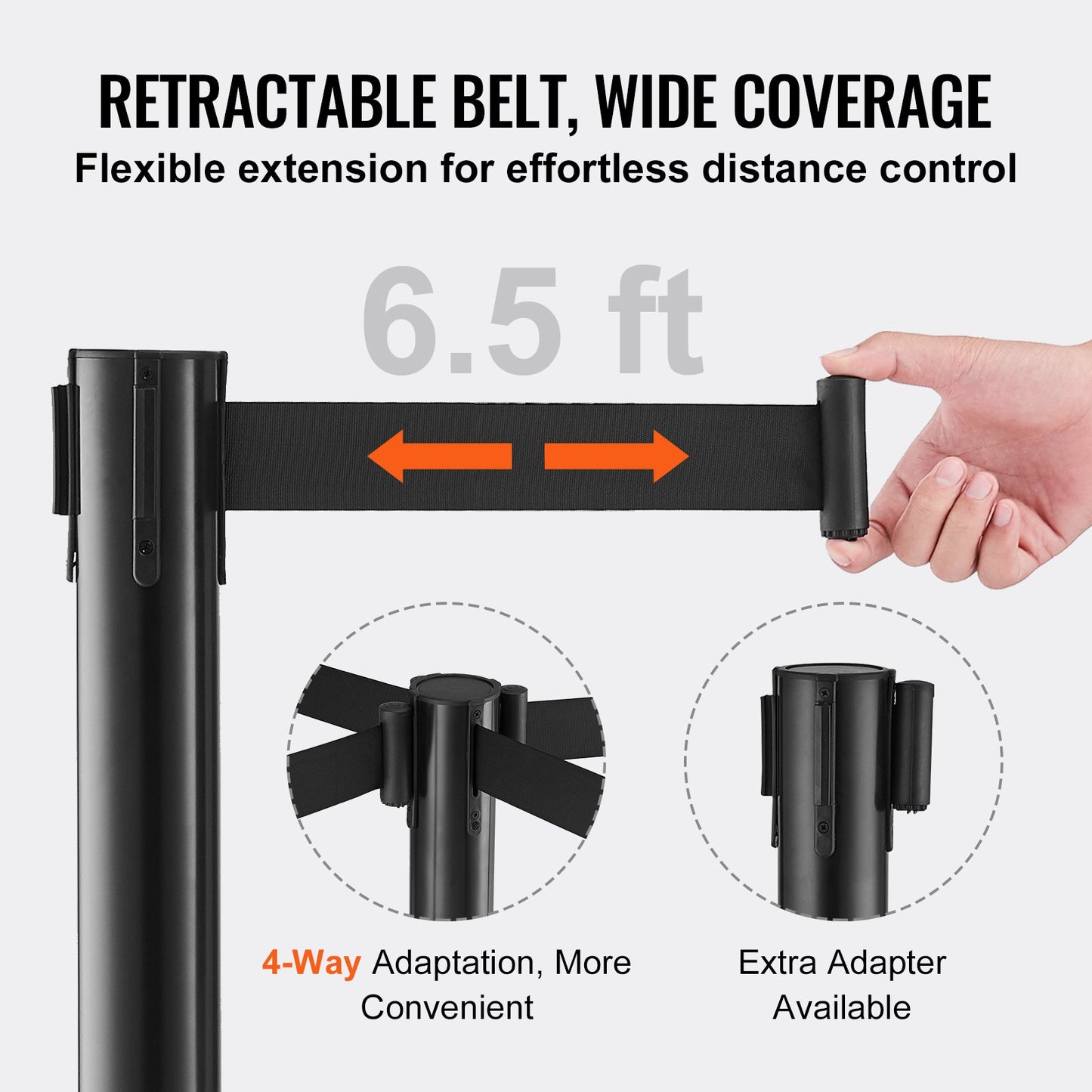 Crowd Control Poles, 6 Pack Crowd Control Barriers with 3PCS 6.5 FT Black Retractable Belts, Plastic Pole Queue Pole, Belt Barriers Line Divider Pole for Airport, Exhibition