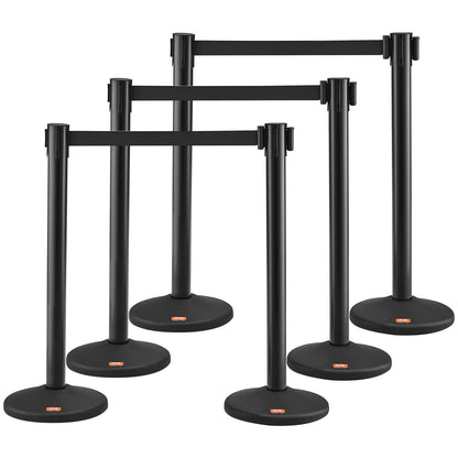 Crowd Control Poles, 6 Pack Crowd Control Barriers with 3PCS 6.5 FT Black Retractable Belts, Plastic Pole Queue Pole, Belt Barriers Line Divider Pole for Airport, Exhibition