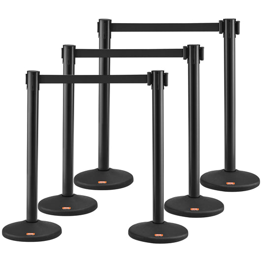 Crowd Control Poles, 6 Pack Crowd Control Barriers with 3PCS 6.5 FT Black Retractable Belts, Plastic Pole Queue Pole, Belt Barriers Line Divider Pole for Airport, Exhibition