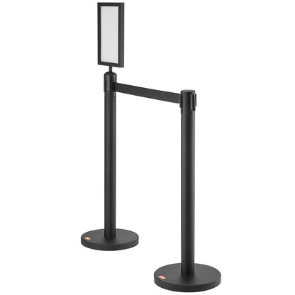 Crowd Control Posts, 6-Pack Crowd Control Barriers, Carbon Steel Baking Painted Pole Queue Post with Sign Holder &amp; 3 PCS 6.5 FT Retractable Belt, Belt Barrier Line Divider, Easy Assembly