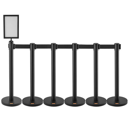 Crowd Control Posts, 6-Pack Crowd Control Barriers, Carbon Steel Baking Painted Pole Queue Post with Sign Holder &amp; 3 PCS 6.5 FT Retractable Belt, Belt Barrier Line Divider, Easy Assembly