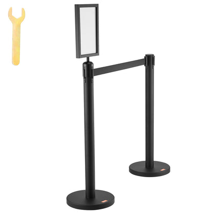 Crowd Control Posts, 6-Pack Crowd Control Barriers, Carbon Steel Baking Painted Pole Queue Post with Sign Holder &amp; 3 PCS 6.5 FT Retractable Belt, Belt Barrier Line Divider, Easy Assembly