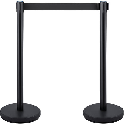 6PCS Black Belt Stanchion Queue Posts Tripod Rope Retractable Audience Barrier