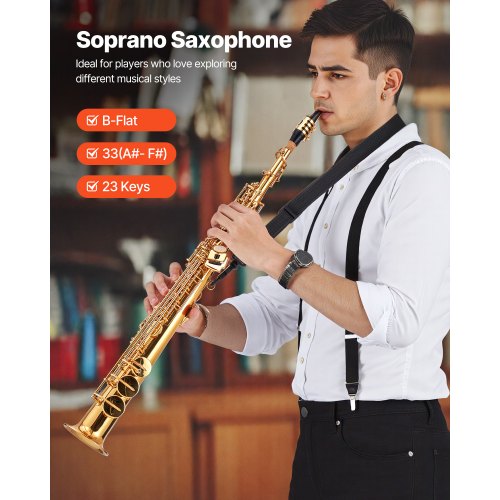 Gold Mässing Rak Sopransaxofon B Flat Sax med Munstycke |  EU