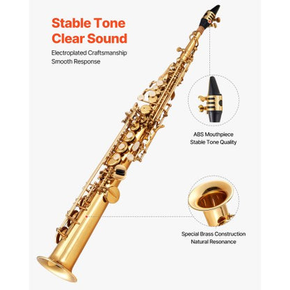 Gold Mässing Rak Sopransaxofon B Flat Sax med Munstycke |  EU