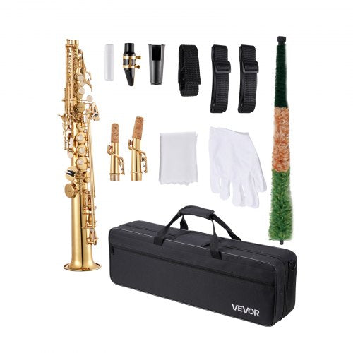 Gold Mässing Rak Sopransaxofon B Flat Sax med Munstycke |  EU