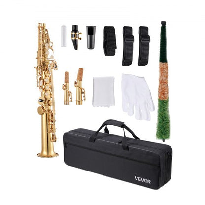 Gold Mässing Rak Sopransaxofon B Flat Sax med Munstycke |  EU
