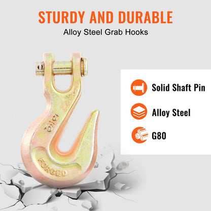 Transport Binder Chain, 4900 lbs Working Load Limit, 5/16'' x 20' G80 Drag Chain Anchored with Grapple Hooks, DOT Certified, Galvanized Coating Manganese Steel for Dock Factory Construction Site