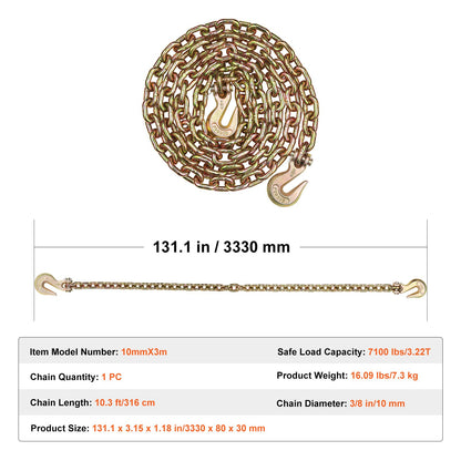 Binder Chain G80 Tie Down Dragkedja med två krokar 3/8" x 10,3' 7100 lbs