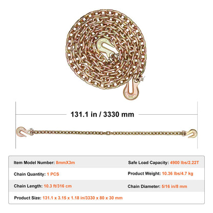 Binder Chain G80 Tie Down Dragkedja med två krokar 5/16" x 10,3' 4900 lbs