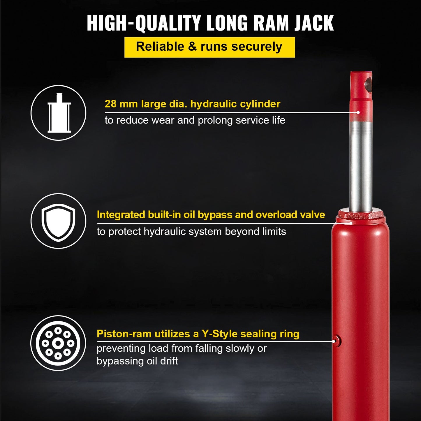 Hydraulic Long Ram Jack, 8 ton/17363 lbs capacity, with single piston pump and fork base, manual cherry picker with handle, for garage/workshop cranes, engine lift lift, red