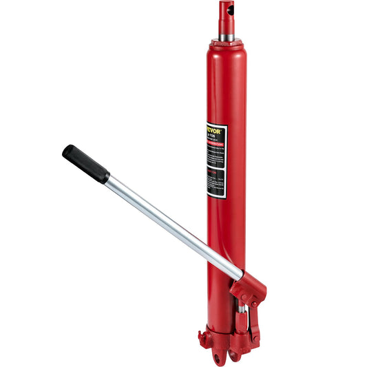 Hydraulic Long Ram Jack, 8 ton/17363 lbs capacity, with single piston pump and fork base, manual cherry picker with handle, for garage/workshop cranes, engine lift lift, red