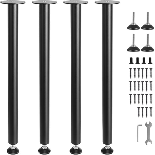 711,2 MM justerbara skrivbordsben, förstärkt stål kontorsbordsmöbelben Set med 4 för gör-det-själv, 544,3 KG Lastkapacitet Heavy Duty skrivbordsben, snabbinstallationsben med justerbar fotkopp Svart