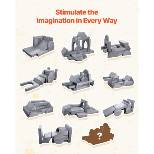 Modulär leksoffa för barn, sektionssoffa för småbarn med armstöd, 28D svamp och kort lugg, konvertibel modulär barnsoffa DIY kreativ kombination för lekrum, sovrum, vardagsrum, 14 delar, grå |  EU