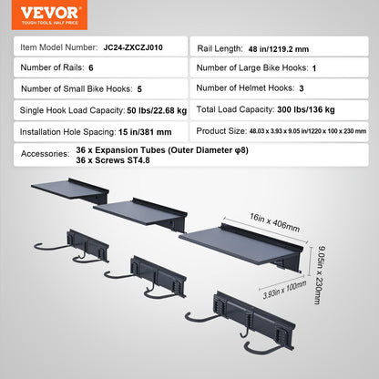 Bike Rack Wall Mounted Garage Bike Rack &amp; 3 Shelves for 6 Bikes