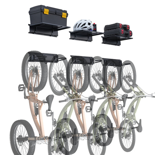Bike Rack Wall Mounted Garage Bike Rack &amp; 3 Shelves for 6 Bikes