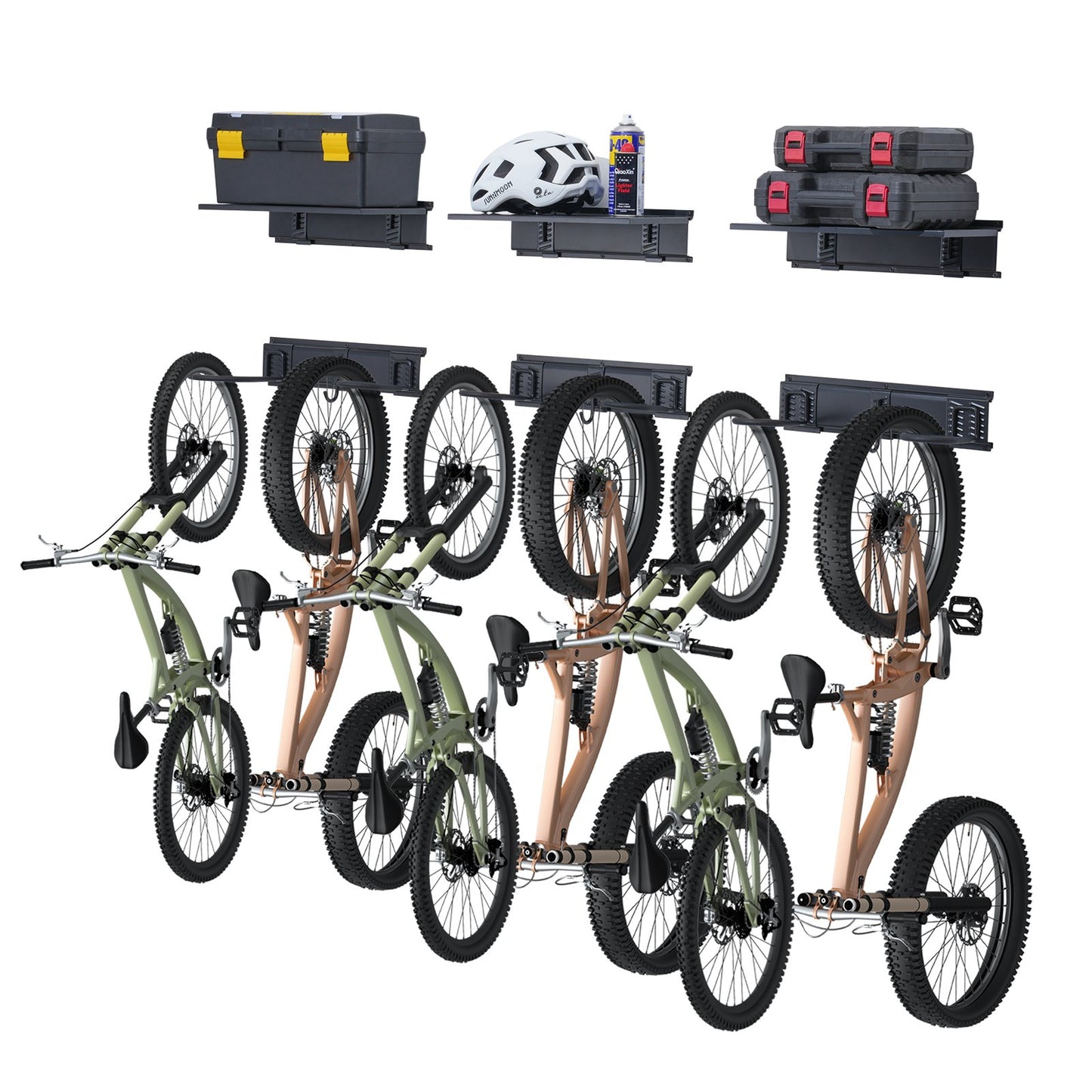 Bike Rack Wall Mounted Garage Bike Rack &amp; 3 Shelves for 6 Bikes
