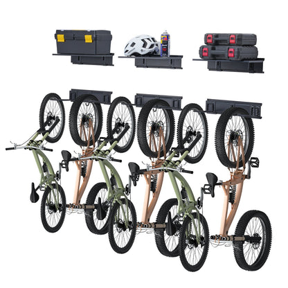 Bike Rack Wall Mounted Garage Bike Rack &amp; 3 Shelves for 6 Bikes