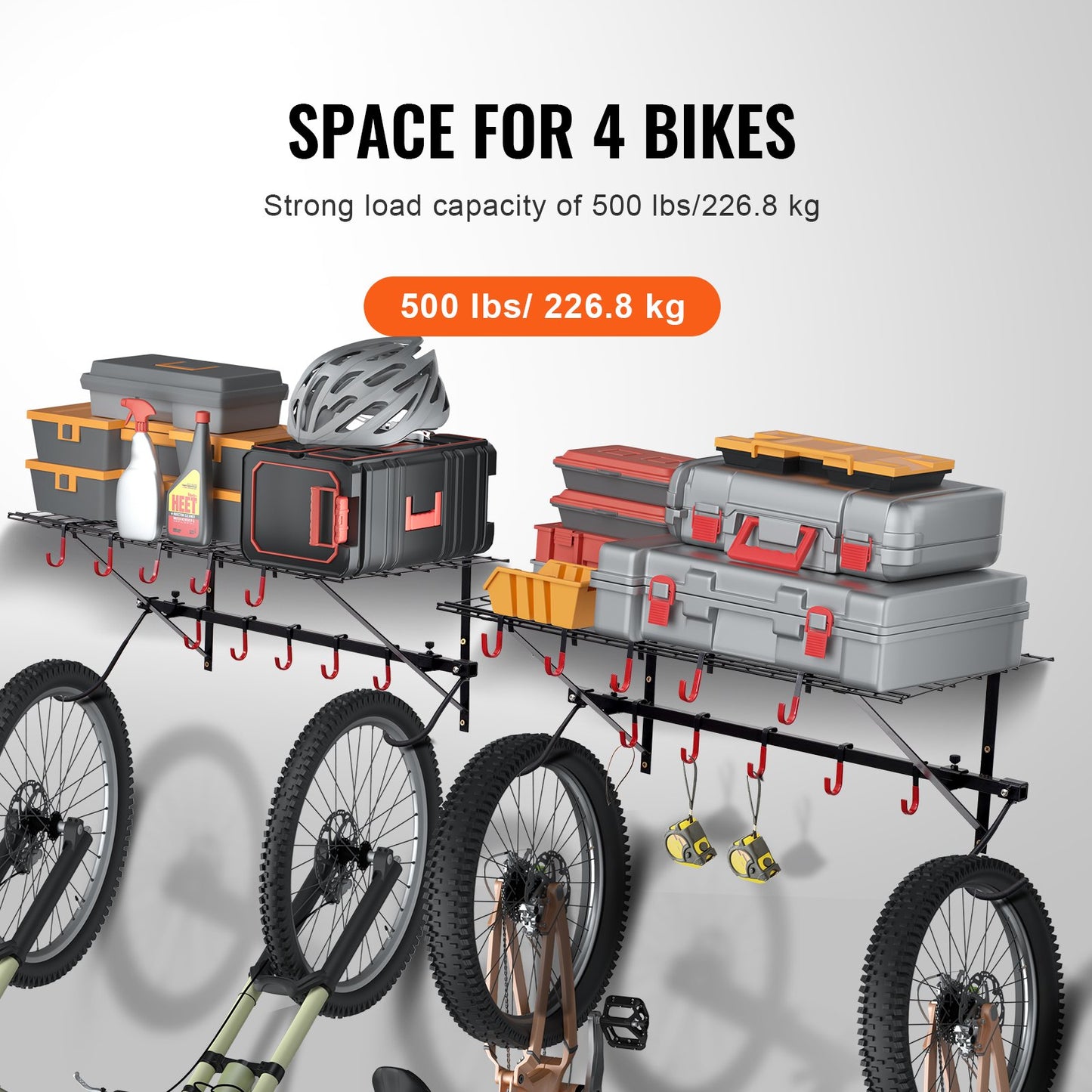 Bike Rack Wall Mounted Garage Bike Rack &amp; 2 Shelves for 4 Bikes