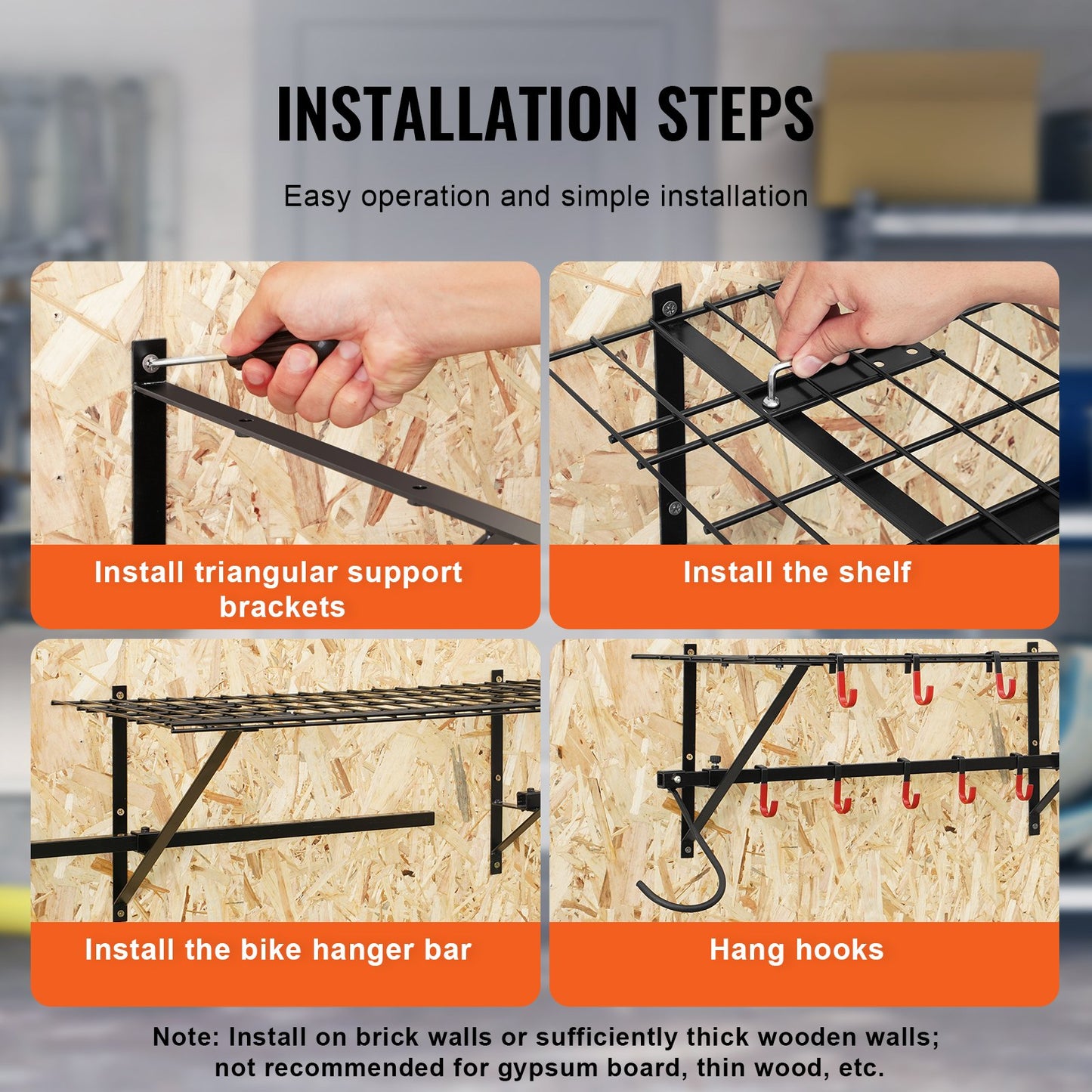 Bike Rack Wall Mounted Garage Bike Rack &amp; 2 Shelves for 4 Bikes