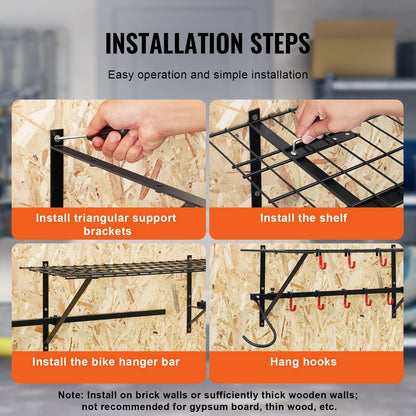 Bike Rack Wall Mounted Garage Bike Rack &amp; 2 Shelves for 4 Bikes