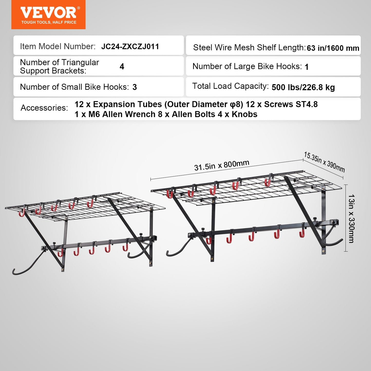 Bike Rack Wall Mounted Garage Bike Rack &amp; 2 Shelves for 4 Bikes