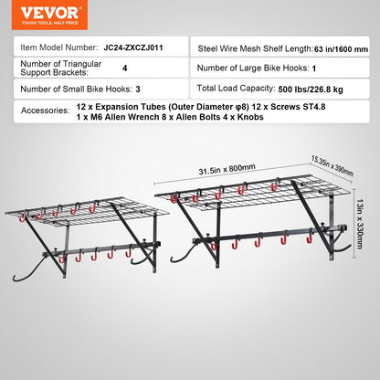 Bike Rack Wall Mounted Garage Bike Rack &amp; 2 Shelves for 4 Bikes