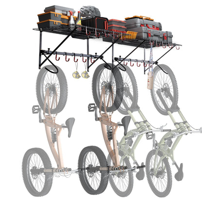 Bike Rack Wall Mounted Garage Bike Rack &amp; 2 Shelves for 4 Bikes