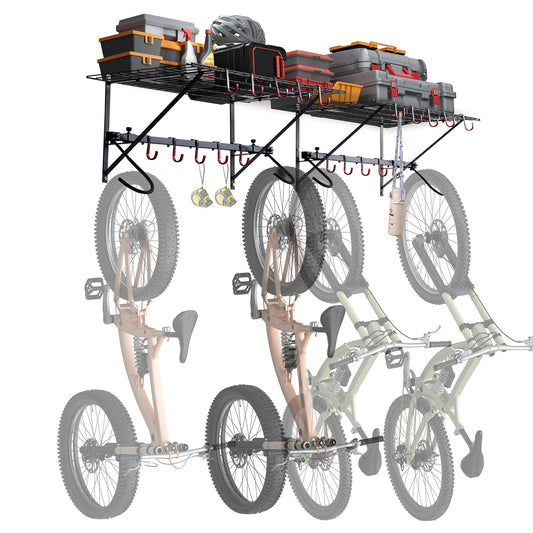Bike Rack Wall Mounted Garage Bike Rack &amp; 2 Shelves for 4 Bikes